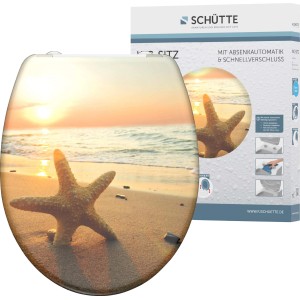 Schütte WC-Sitz Sea Star mit Absenkautomatik und Strandmotiv.