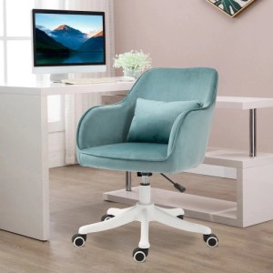 Türkiser Vinsetto Massage-Bürostuhl mit USB, Lendenkissen, höhenverstellbar, auf Rollen am Schreibtisch.