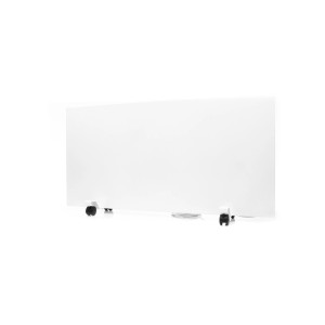 Weiße, mobile Ximax Infrarotheizung mit Rollen und Thermostat, 50x100 cm, 750 Watt.
