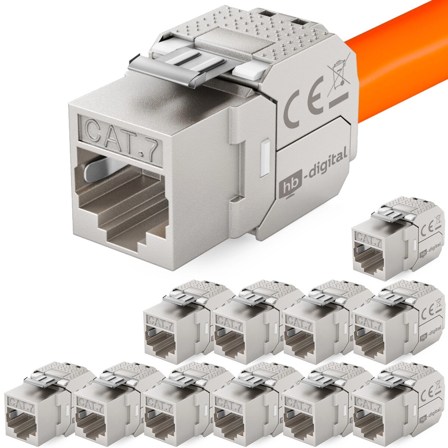 hb-digital 12x Keystone Modul CAT 7 RJ45 Einbaumodul Werkzeuglos Vergoldete Kontakte