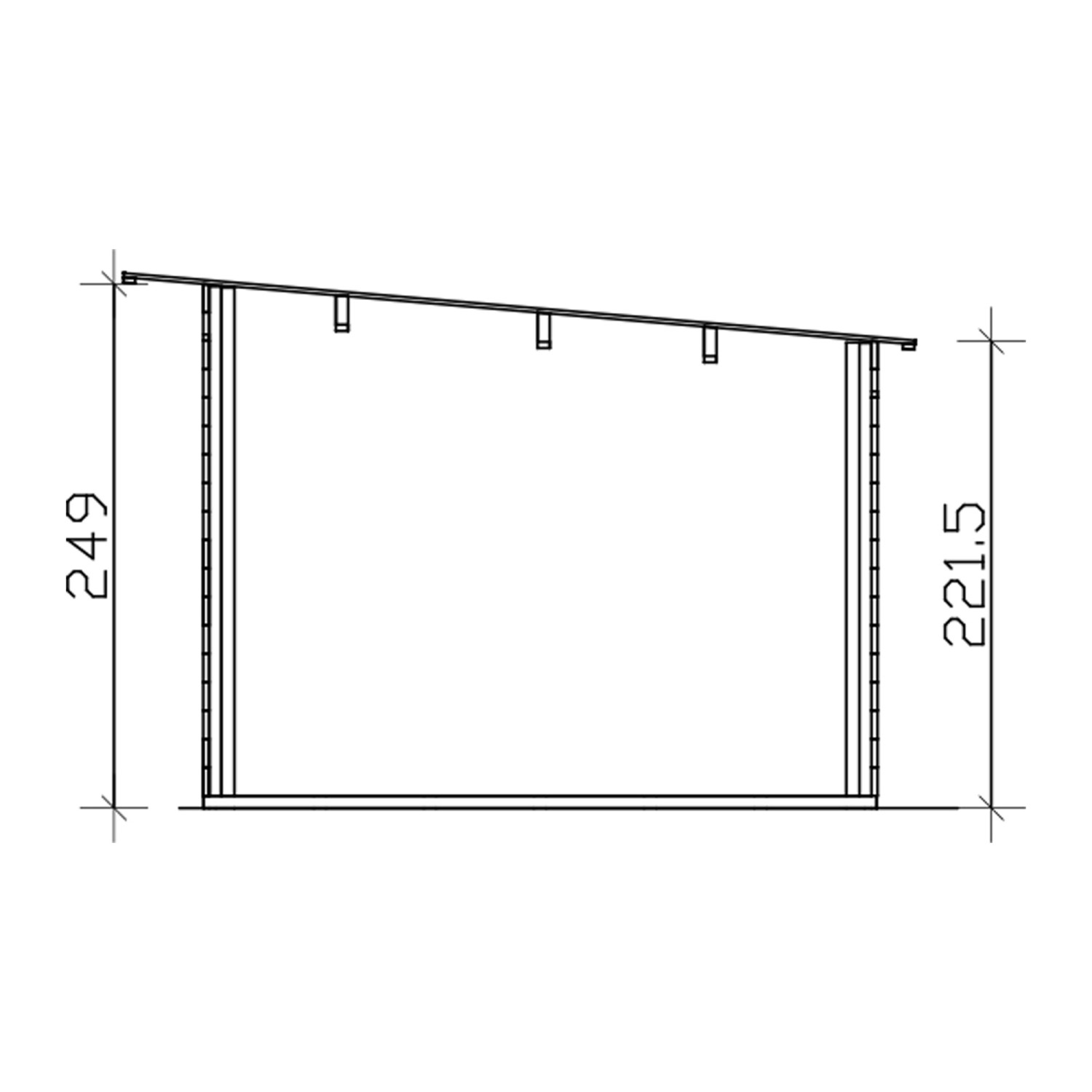 Skizze Gartenhaus Dilbeek, 513x320 cm, Schiefergrau, Seitenansicht mit Höhenangaben.