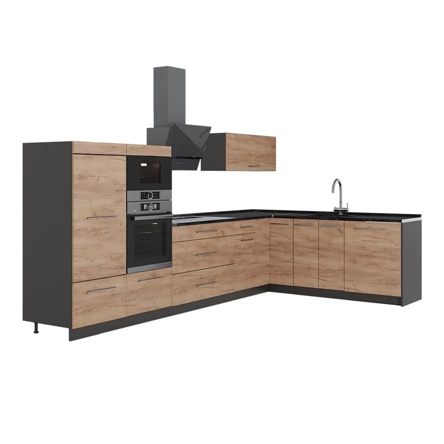 Vicco Eckküche Fame-Line Goldkraft Eiche/Anthrazit 347 x 154 ohne Arbeitsplatte Art Nr 63568