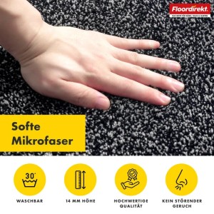 Anthrazit Badematte (60x150cm) von Floordirekt mit Hand für weiches Gefühl. Waschbarer Badteppich mit verstärkten Kanten.