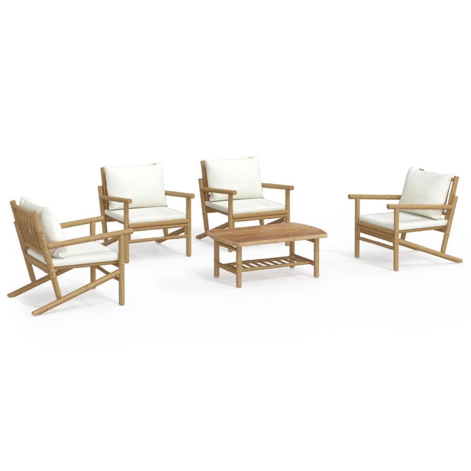 vidaXL 5-Tlg Garten-Lounge-Set mit Cremeweißen Kissen Bambus 3156477