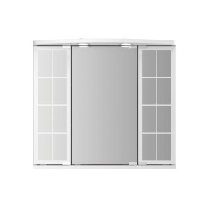 Jokey Spiegelschrank Binz, 67x60 cm, Weiß Hochglanz mit drei Türen und LED-Beleuchtung.