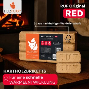 Heizfuxx RUF Original Red Holzbriketts Hartholz 10kg x 2 Gebinde 20kg