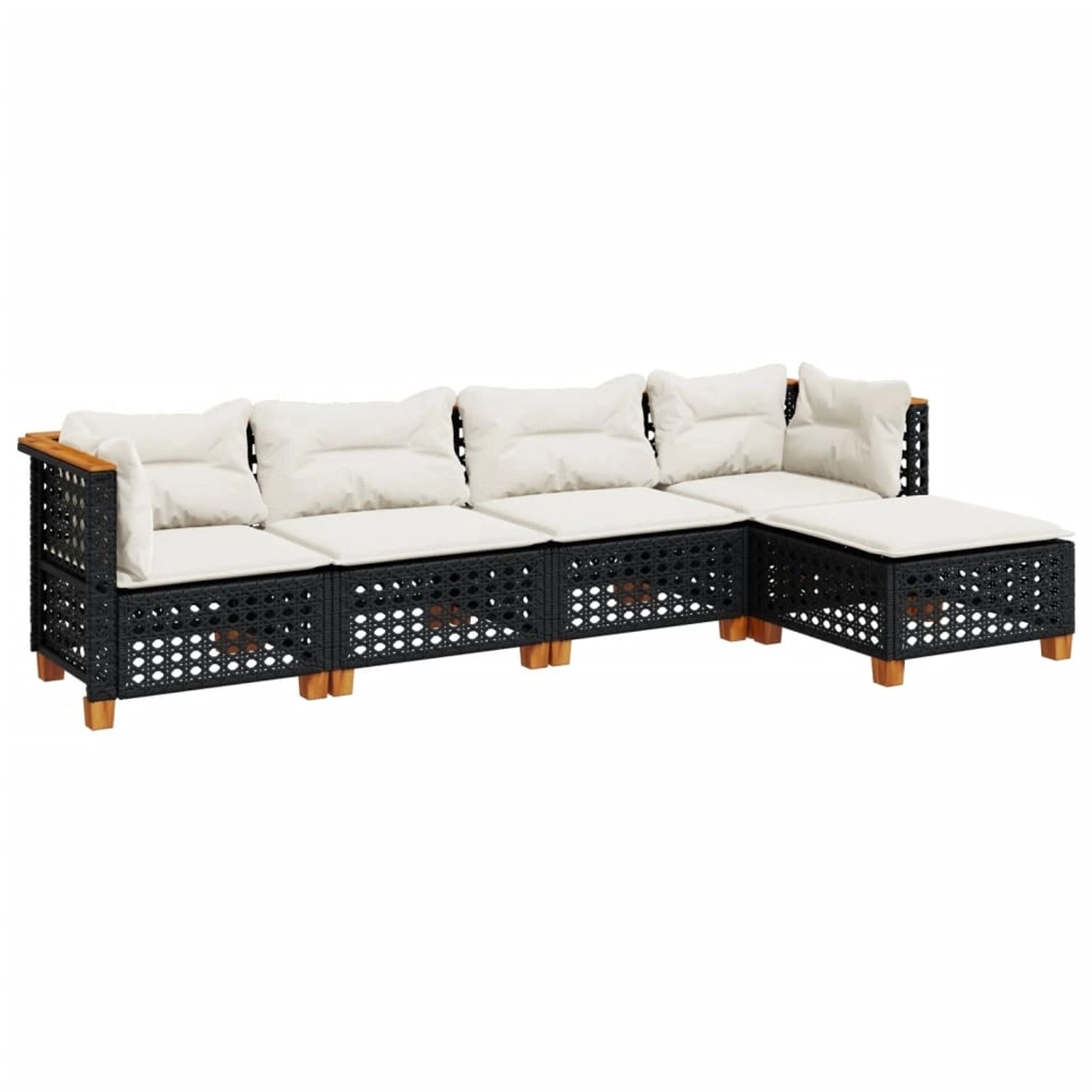 vidaXL 5-Tlg Garten-Sofagarnitur mit Kissen Schwarz Poly Rattan 3261788