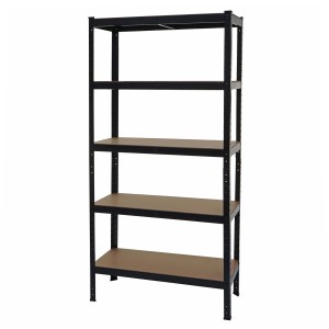 Schwarzes MCW Schwerlastregal (180x90x40cm) mit 5 MDF-Böden. Ideal für Keller, Garage oder Lager.