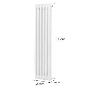 Weißer 2-Säulen Heizkörper, 1500x292mm, traditionelles Design für effiziente Wärme.