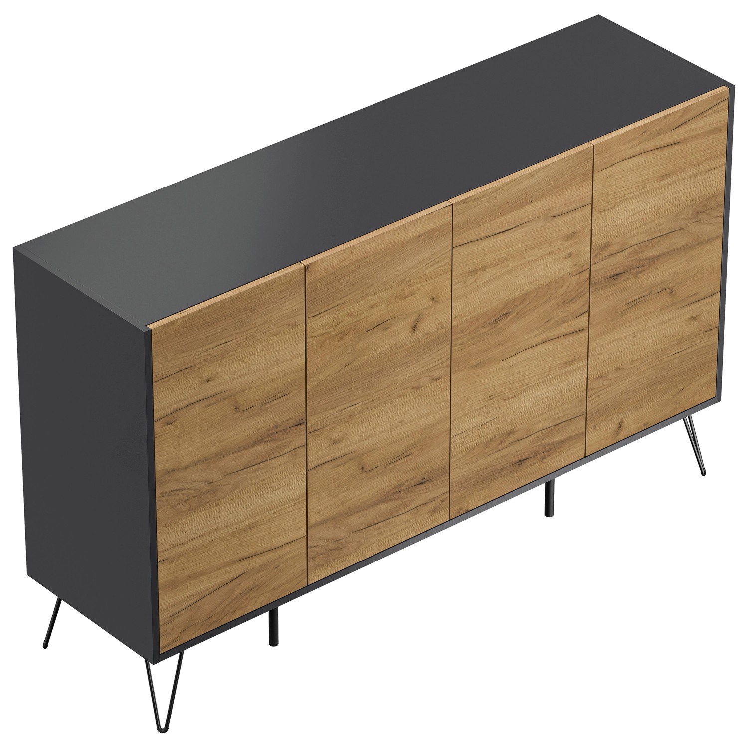 Posseik Sideboard Industrial P 4 Schubladen 4 Türen 155 cm Grafit Eiche Fro günstig online kaufen