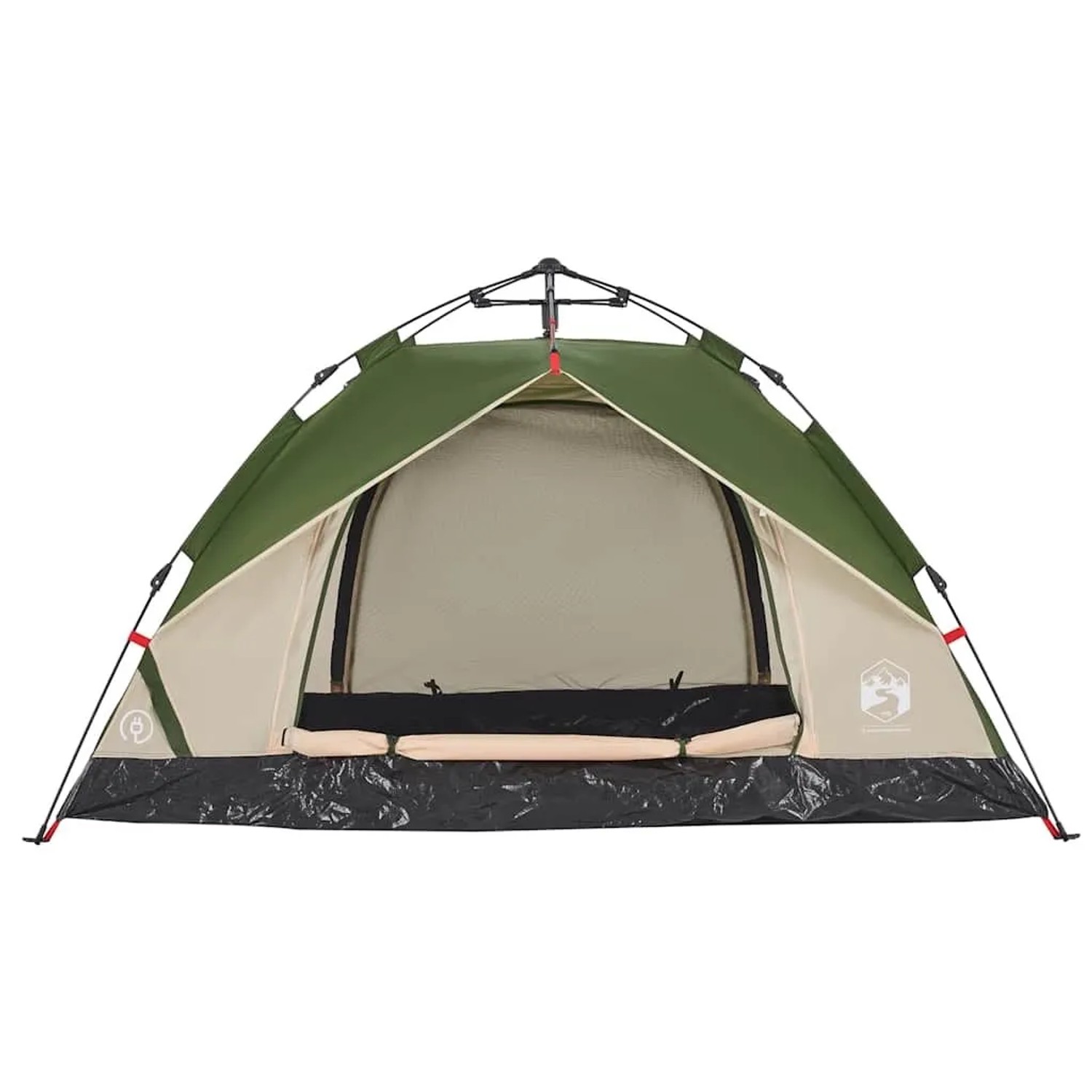 Grünes Furnicato Kuppelzelt für 2 Personen, geöffnet mit Netzwänden. Ideal für Camping & Outdoor. Schneller Aufbau.