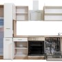 Respekta Küchenzeile KB310ESWCGKE in Weiß-Eiche Optik mit E-Geräten wie Herd, Kühlschrank und Geschirrspüler.