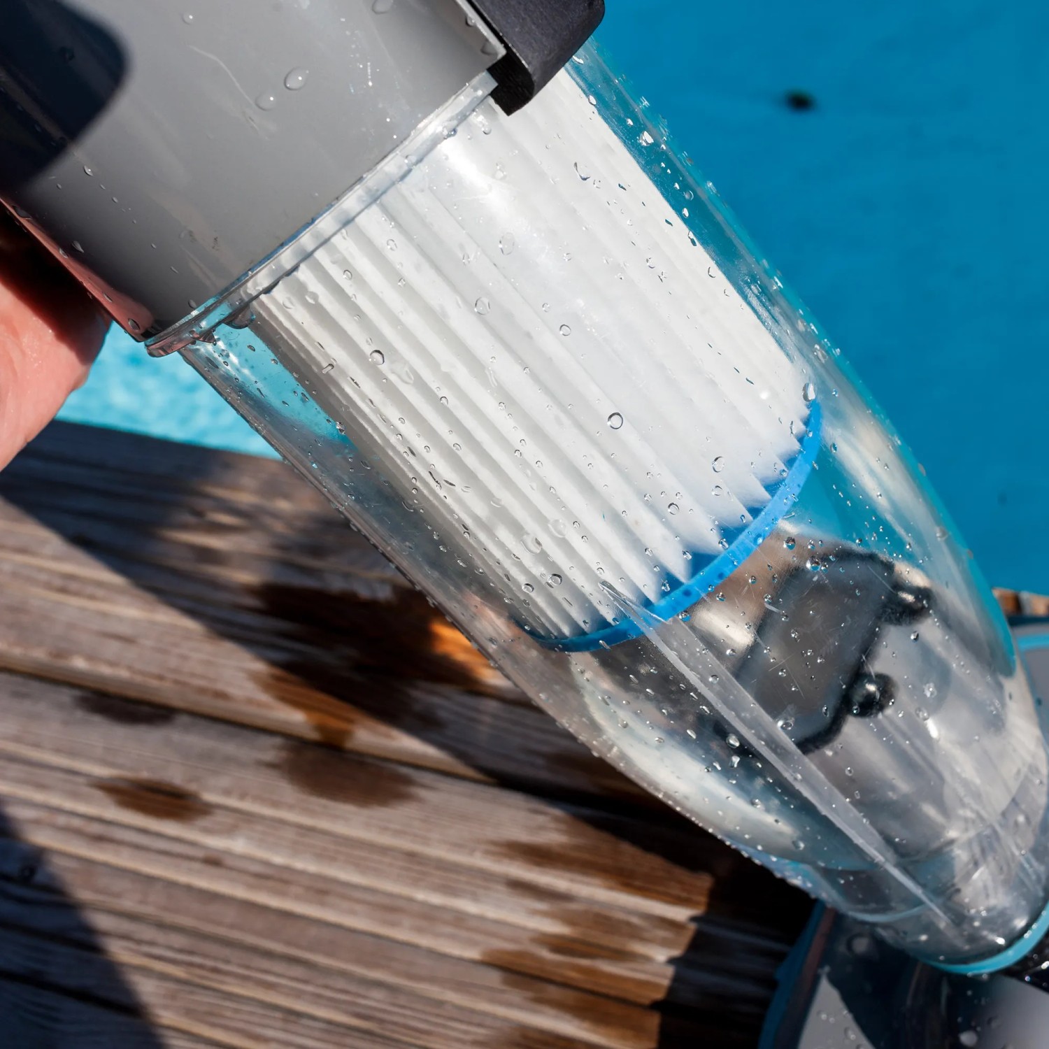 Detailaufnahme des Filters vom Gre Action Vac Poolsauger für Pools und Spas.