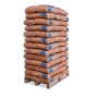 Große Palette Galamio Holzhackschnitzel Orange in vielen 60l Säcken. Mulch für Garten und Beete.