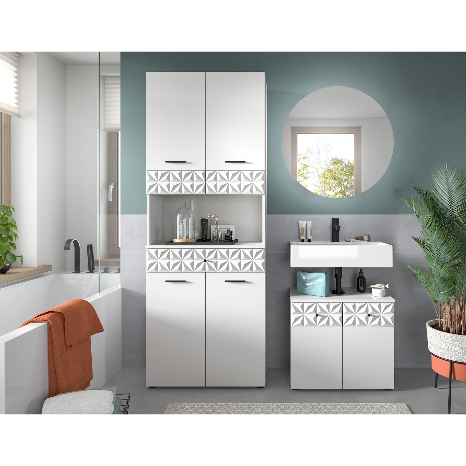 Badkombination Prisma m. Hochschrank Weiß 187 cm x 176 cm x 37 cm 3-tlg._9