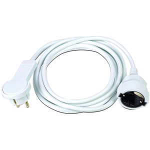 Weißes Verlängerungskabel mit Flachstecker, 3m lang.