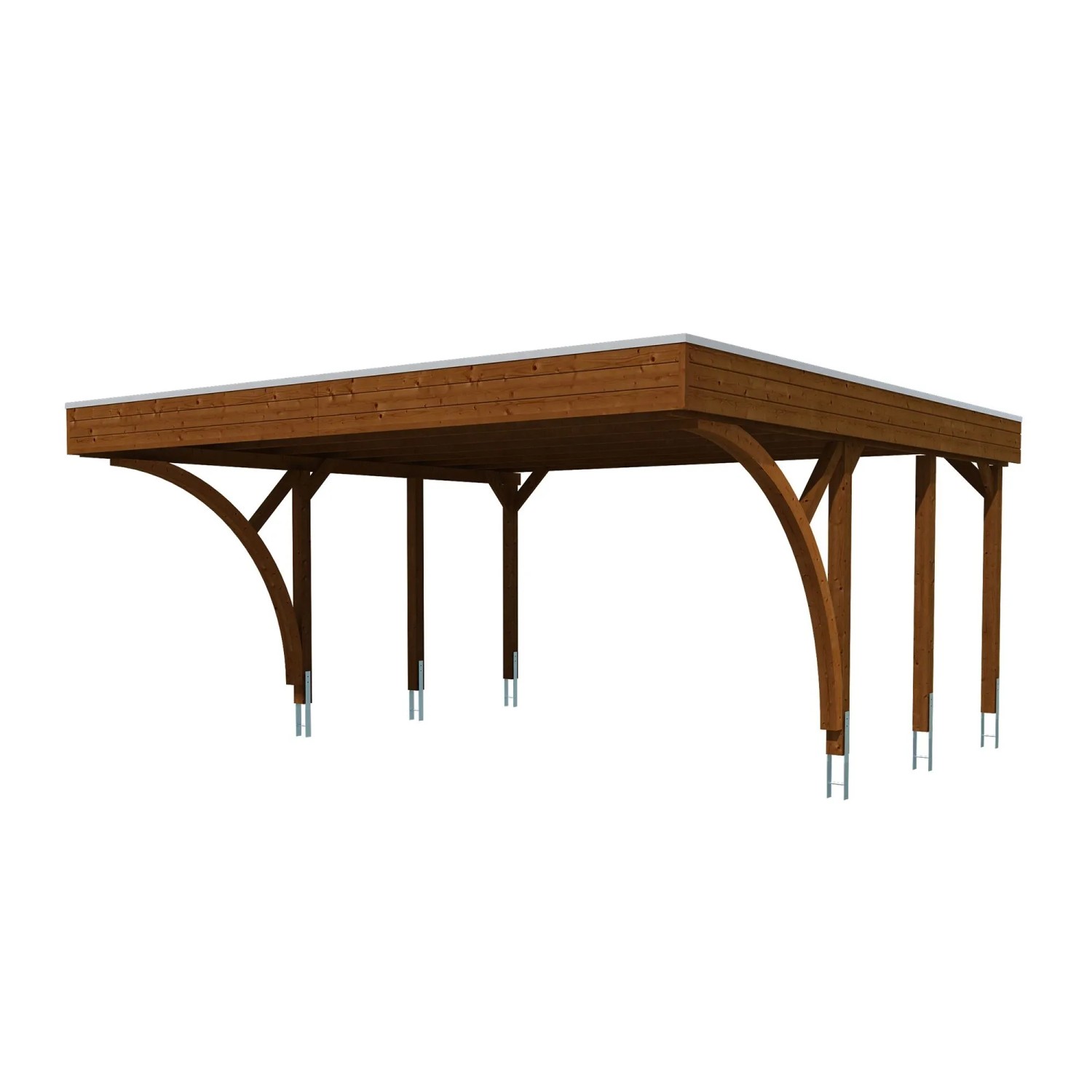Skan Holz Carport-Set Friesland H mit Einfahrtsbögen 546 cm x 555 cm Nussbaum
