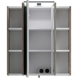 Pelipal Spiegelschrank Quickset 313 Sanremo Eiche, 68 cm breit, mit offenen Türen und Einlegeböden.