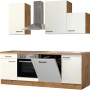 Flex-Well Küchenzeile Vintea 220 cm in Magnolia/Lancelot Oak mit E-Geräten und Spüle.