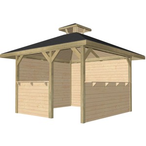 Weka Freizeitlaube Rimini Spar-Set, 304x304 cm, mit Tresen und geschlossenen Wänden. Gartenlaube aus Holz.