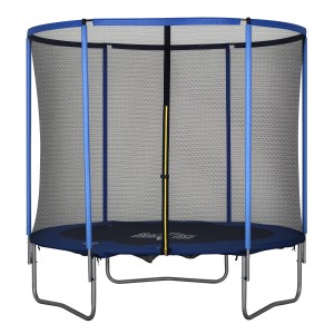 Blau-schwarzes HOMCOM Gartentrampolin mit Sicherheitsnetz, Ø 244 cm.