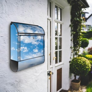 Banjado Design Briefkasten Schwarz Pulverbeschichtet 39x47x14cm 2 Schlüssel Mit Zeitungsfach Motiv Wolken 1