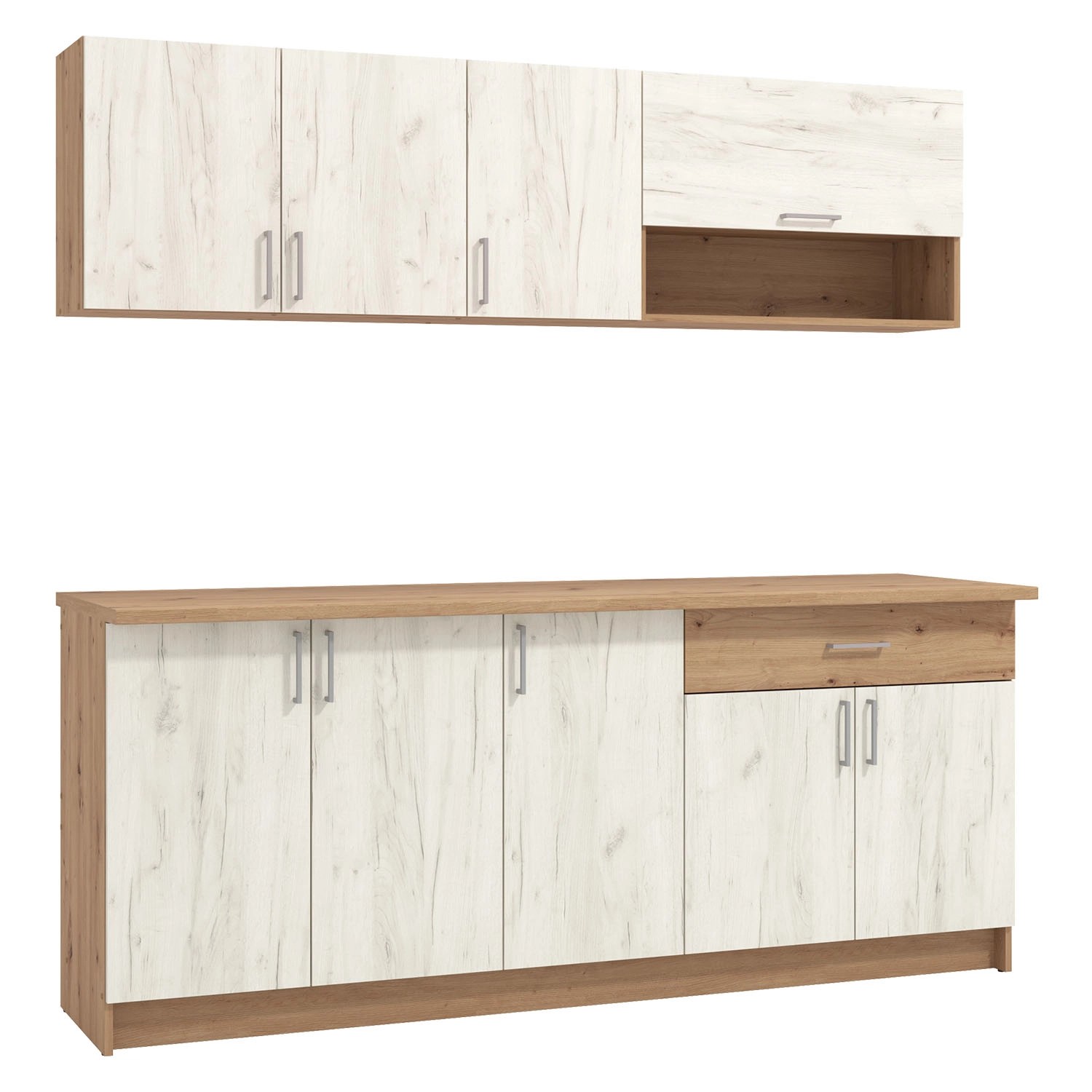 Homestyle4u Küchenzeile ohne Geräte 200 cm Eiche günstig online kaufen