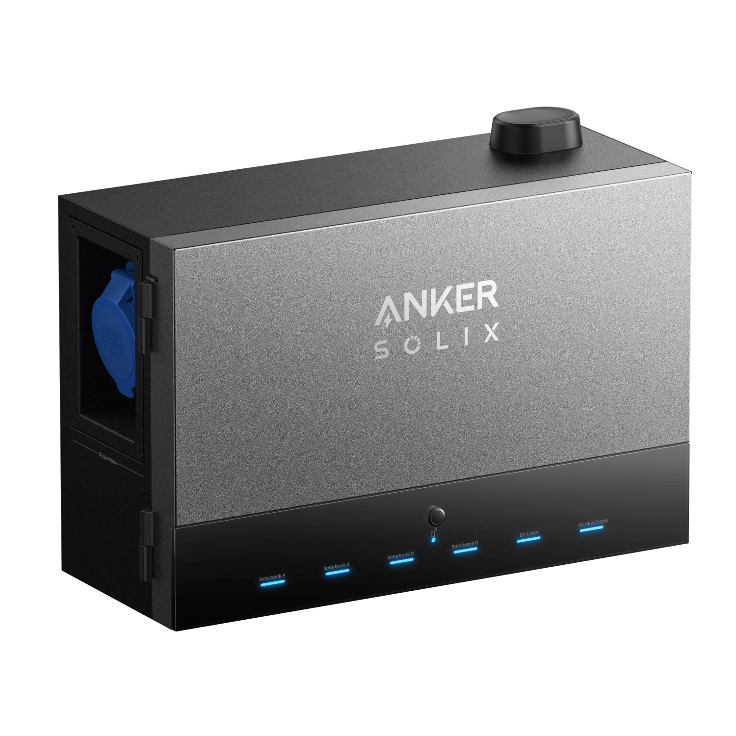 Anker Solix Power Dock für Balkonkraftwerke, mit Anschlüssen und Solix Logo.