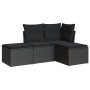 Schwarze 4-tlg. vidaXL Garten-Sofagarnitur aus Poly Rattan mit Kissen.