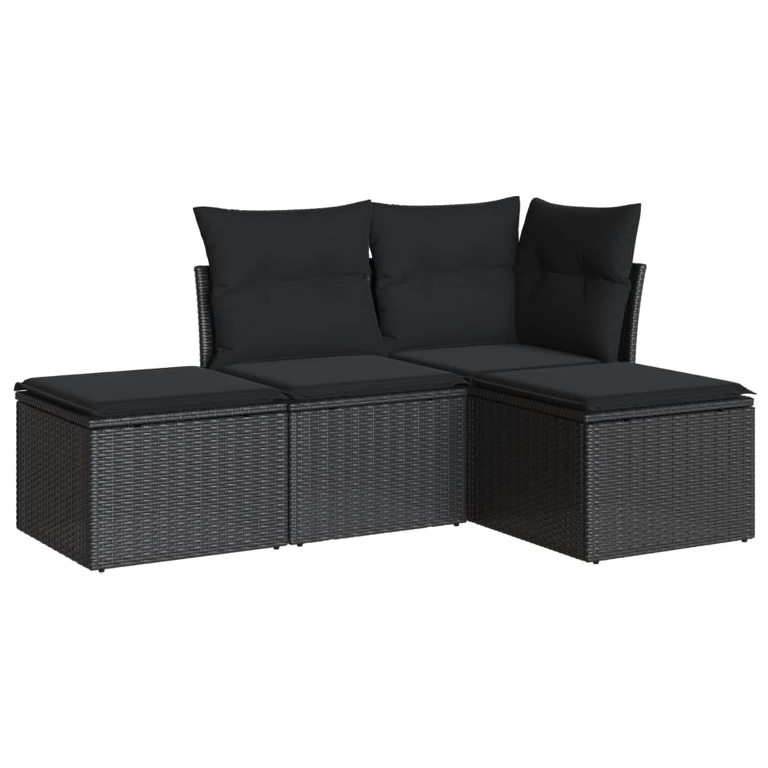 vidaXL 4-tlg Garten-Sofagarnitur mit Kissen Schwarz Poly Rattan Modell 22