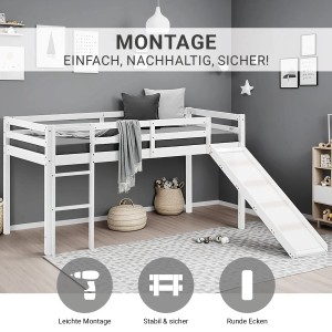 Homestyle4u Kinderbett 90x200 mit Rutsche in Weiß 1434