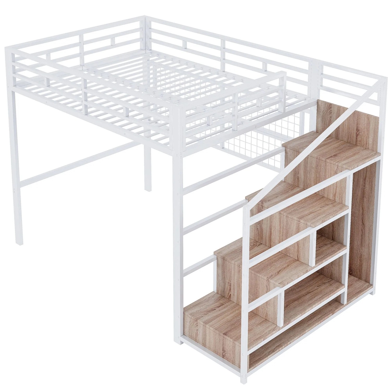 okwish Metall Hochbett 140x200cm mit Kleiderschrank und 7 Farb LED Weiß ohne Matratze