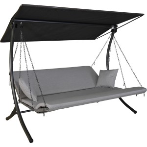 Angerer Hollywoodschaukel Luxus Zip Granit mit grauem Bezug und Sonnendach.