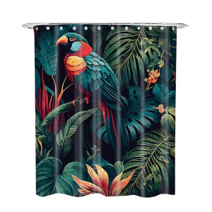 SANILO Duschvorhang Exotic mit Papagei und tropischen Pflanzen, 180x200 cm.