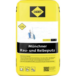 Sack Sakret Münchner Rau- und Reibeputz, weiß, 2 mm Körnung, 10 kg. Ideal für dekorative Putzflächen.