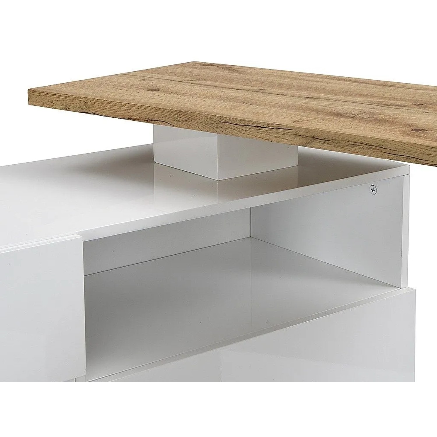Modernes Vente-unique Barmöbel Eldir in Hellholz-Optik und Weiß, mit Ablagen und Schublade für Bartisch-Sets.