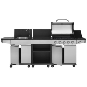 Justus BBQ Gasgrill-Küche Juno mit 5 Brennern und Spüle aus Edelstahl.