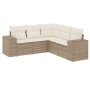 Beige 5-tlg. vidaXL Garten-Sofagarnitur aus Rattan mit cremeweißen Kissen.