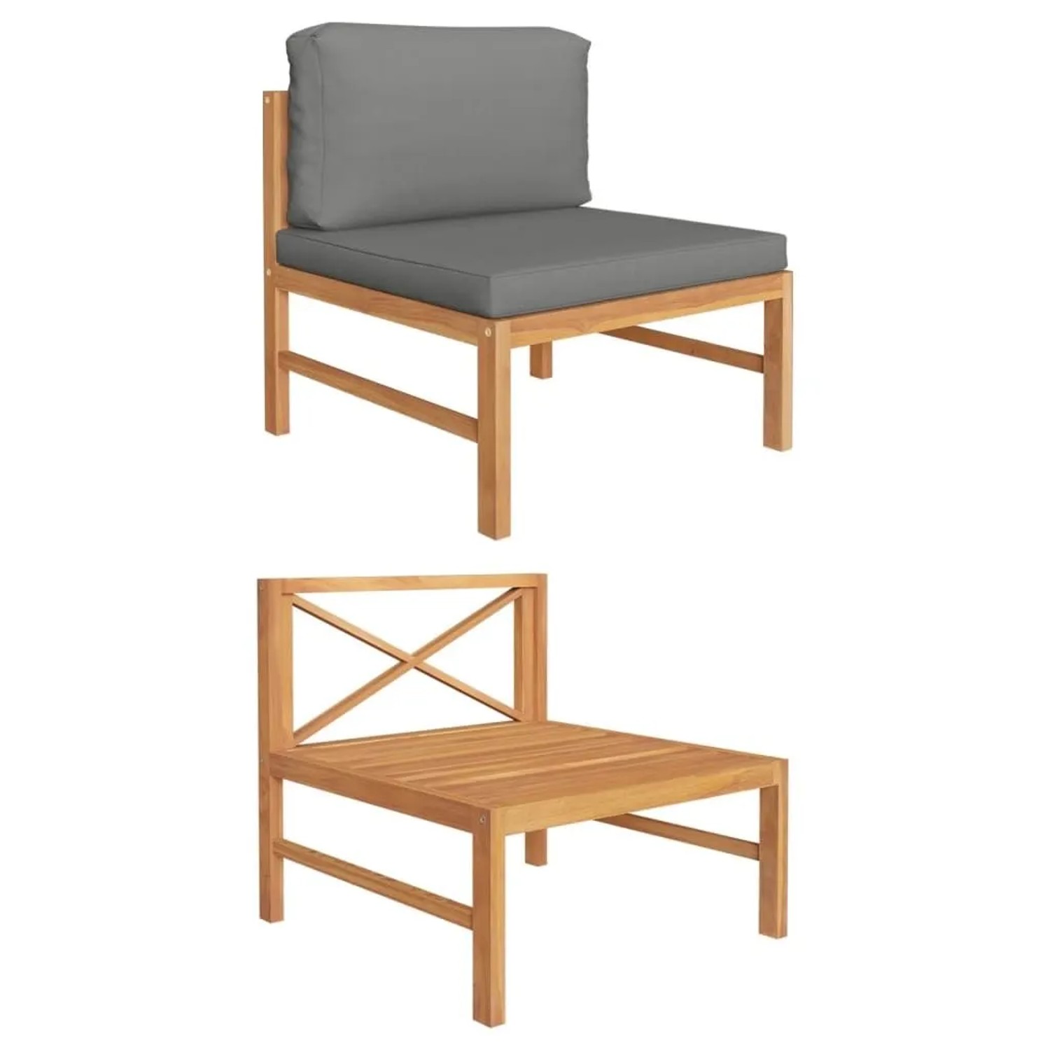 vidaXL Mittelsofa mit Dunkelgrauen Kissen Massivholz Teak 316112