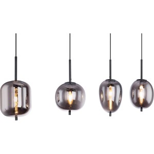 Globo Pendelleuchte Blacky, 4-flammig, schwarz, mit rauchfarbenen Glaslampenschirmen.