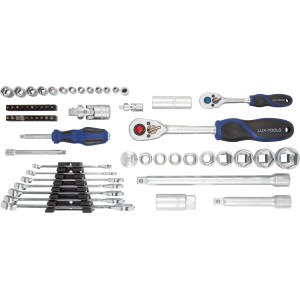 Werkzeugkoffer Comfort, 71-teilig von LUX-TOOLS, Inhalt: Schraubenschlüssel, Knarren, Nüsse, Bits, Hammer, Zangen, Schraubendreher.