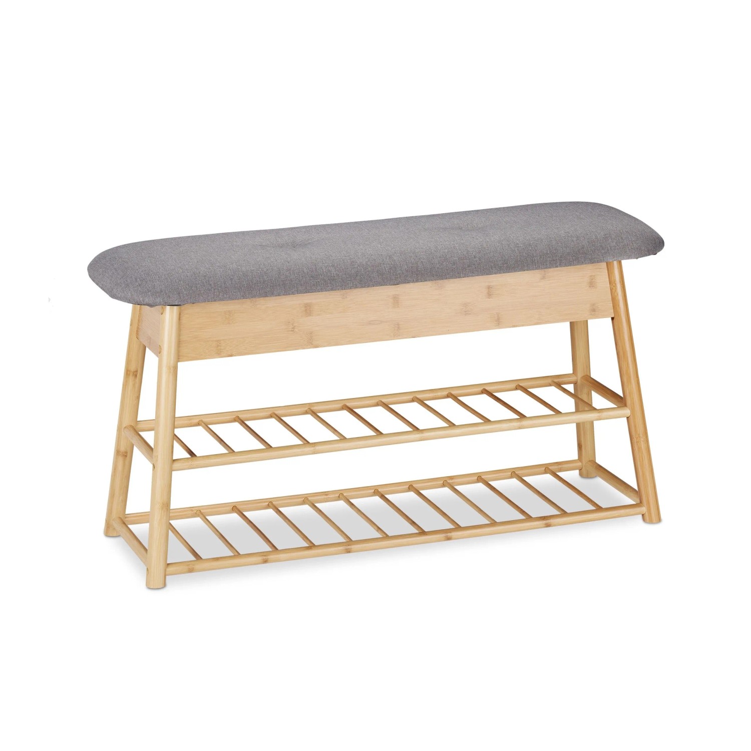 Relaxdays Schuhbank Bambus Natur Grau Mit Stauraum 48 cm x 90 cm x 28 cm 5,6 kg