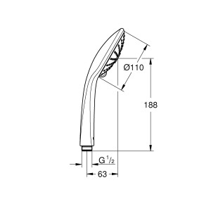 Technische Zeichnung der Grohe Euphoria 110 Massage Handbrause mit Maßen.