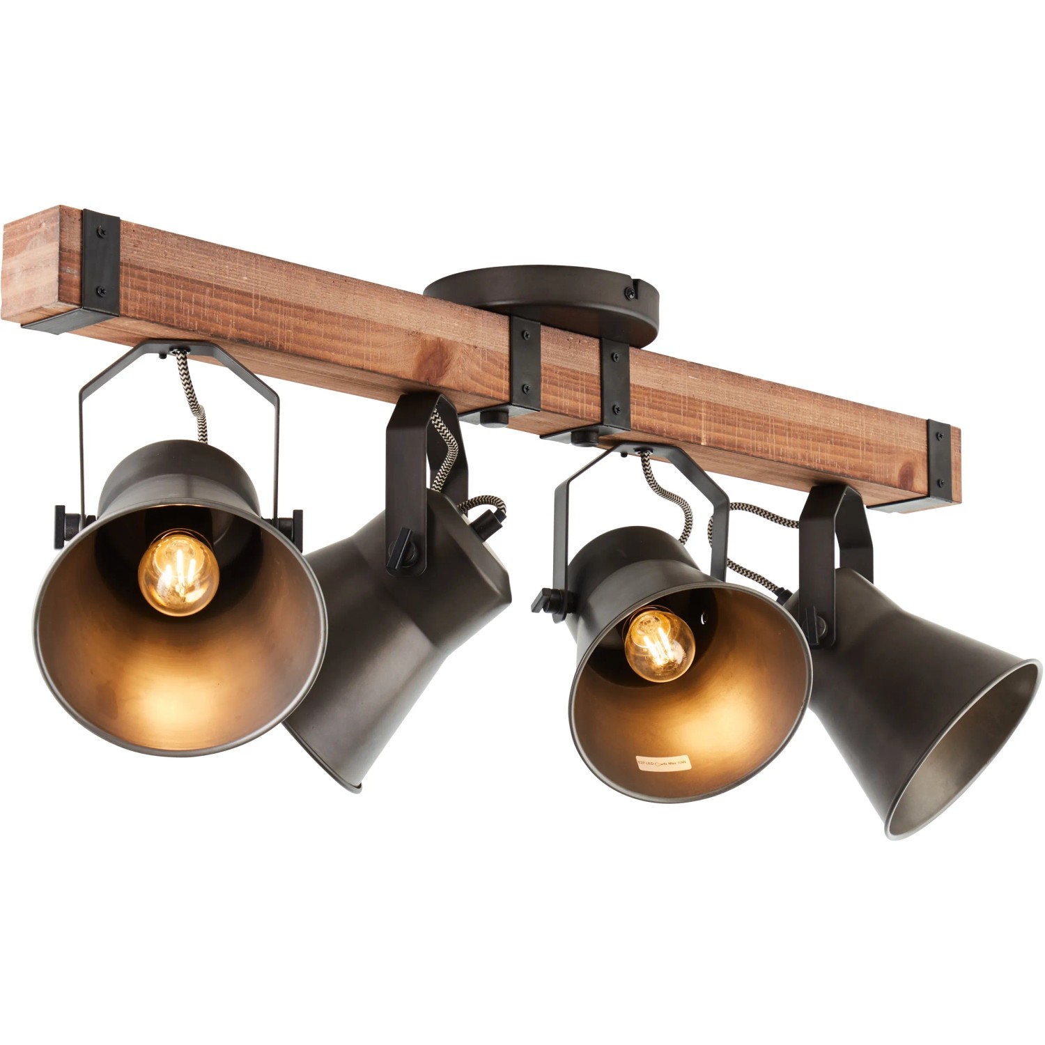 Brilliant Spotbalken Decca, 4-flammig, schwarz und Holz. Deckenleuchte mit vier Strahlern.