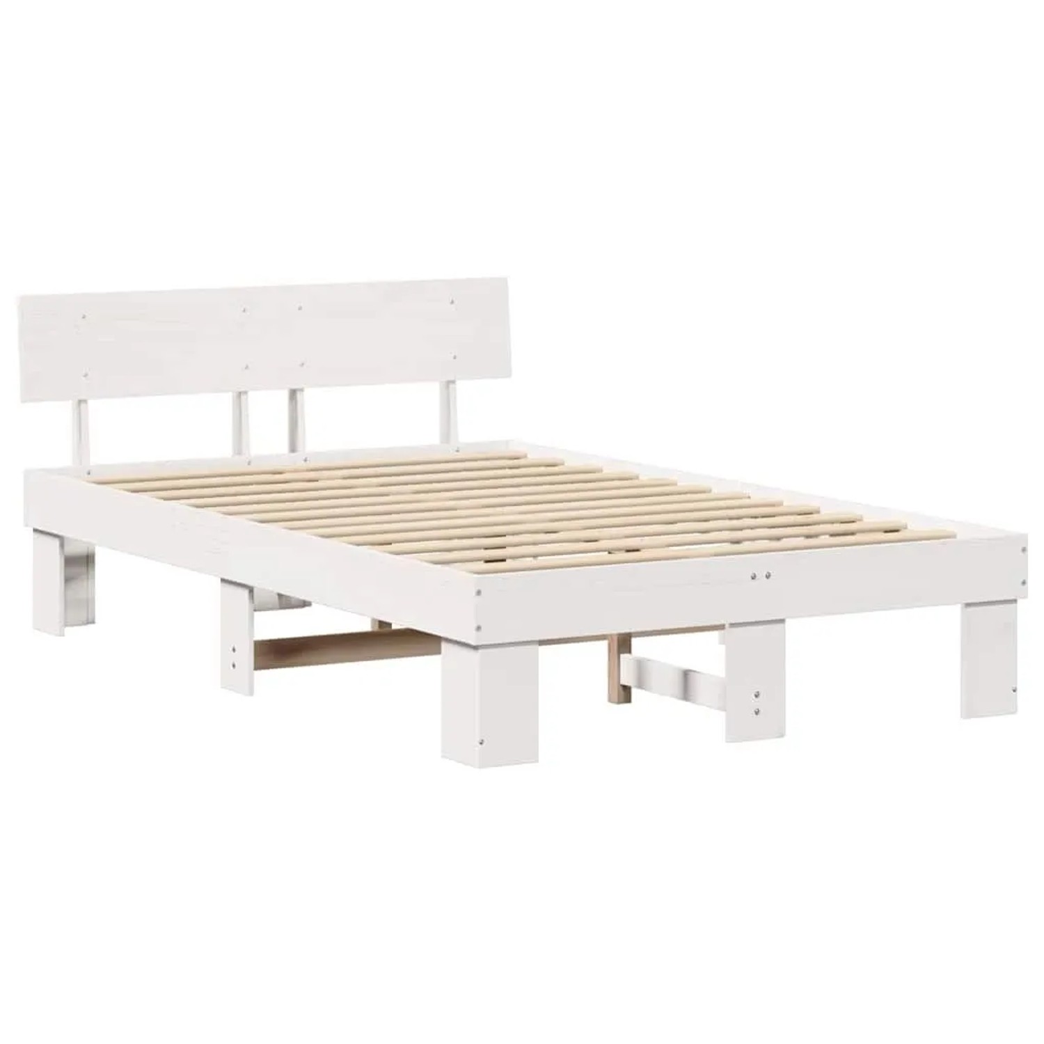 vidaXL Bettrahmen mit Kopfteil Weiß 135 x 190 cm Massives Kiefernholz 872576