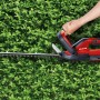 Einhell Akku-Heckenschere GC-CH 1855/1 Li Kit in Rot-Schwarz beim Heckenschnitt.