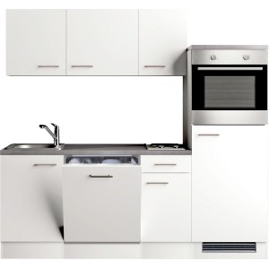 Flex-Well Küchenzeile Joelina, 210 cm, Weiß matt, mit E-Geräten und Spüle.