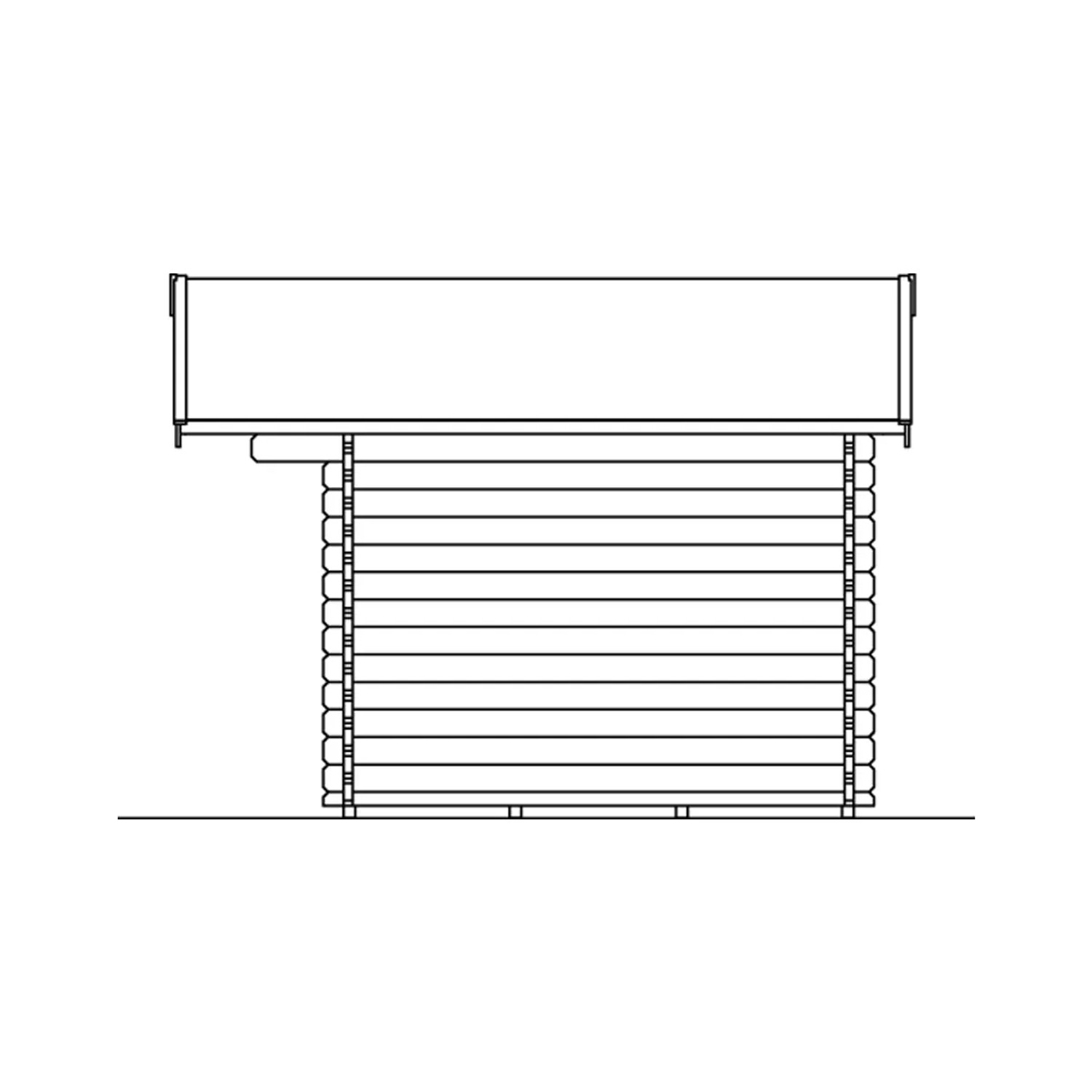 Skizze eines Skan Holz Gartenhauses Langesund 1, 340x250 cm, aus unbehandeltem Holz.
