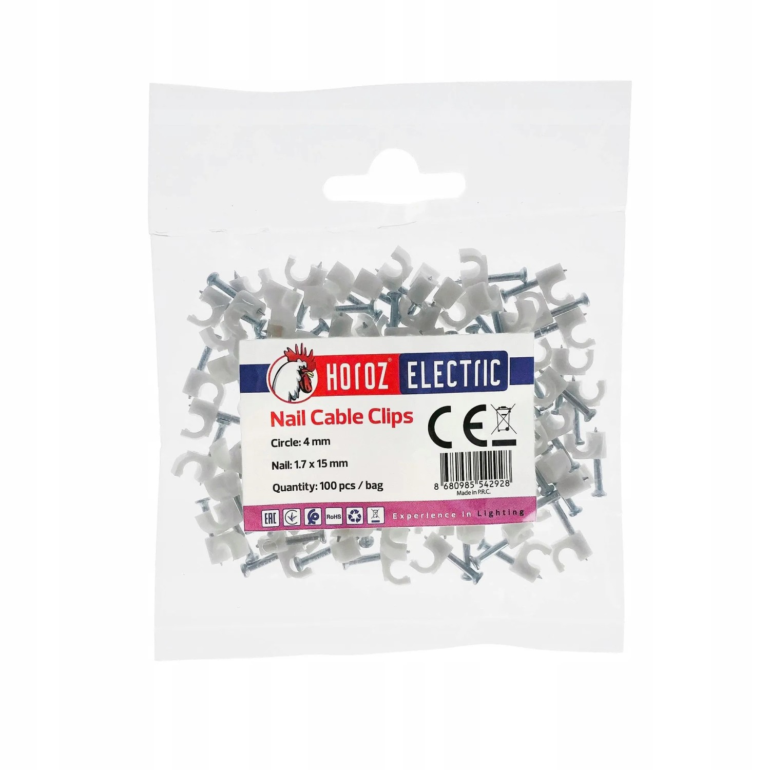 HOROZ Kabelschelle Rund Ø 4 mm Weiß 100 Stück Nagelschelle Kabelhalter für Wandmontage