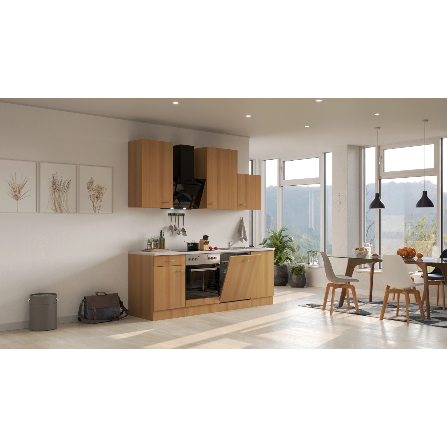 Flex-Well Classic Küchenzeile/Küchenblock Nano 220 cm Buche